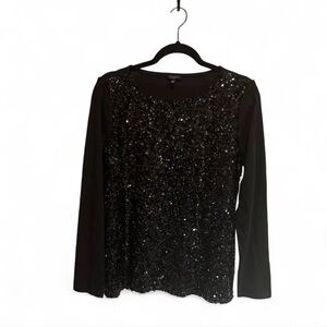 Talbots Black Sequin Long Sleeve Top